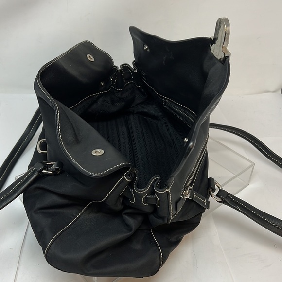 Prada Black Tessuto Nylon Cervo Leather Antic Easy Flap Shoulder Bag - Picture 10 of 16